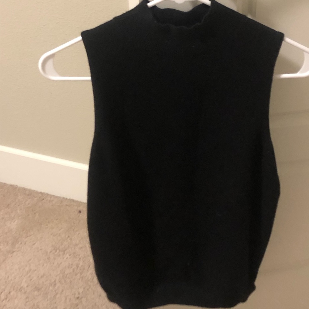 Anthropologie Mock Neck Black Fuzzy sleeveless top